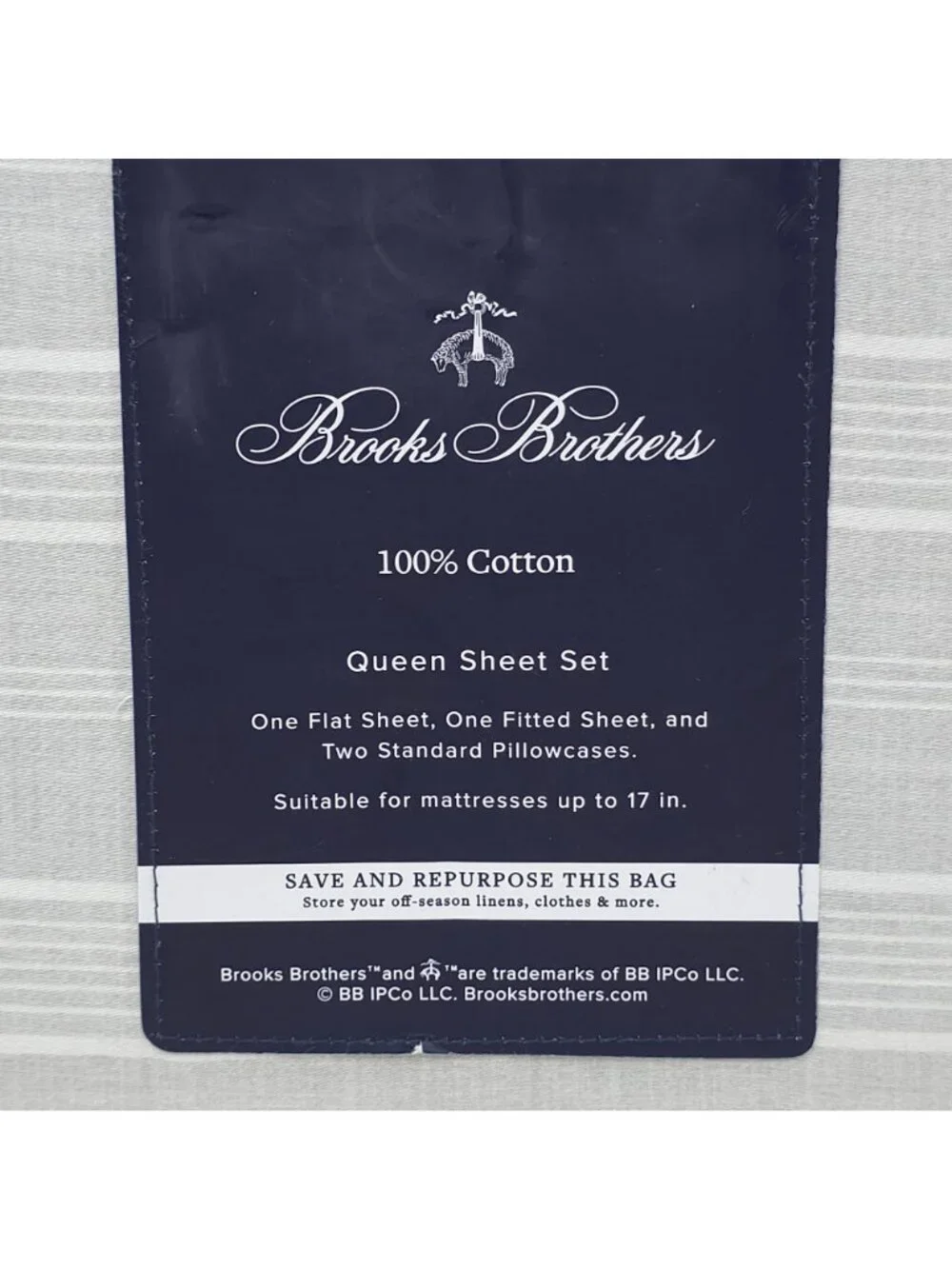 Brooks Brothers Queen Sheet Set 100% Cotton Includes Fits Mattresses Up To 17